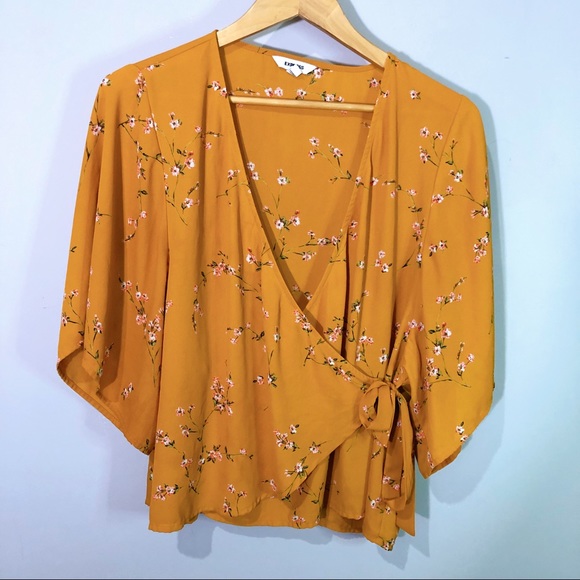 Mustard floral kimono sleeve blouse - Picture 5 of 9